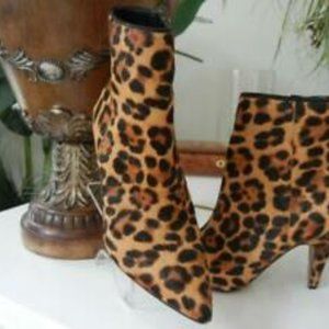 Prada Leopard Print Pointy Toe Slim Heel Ankle Boo